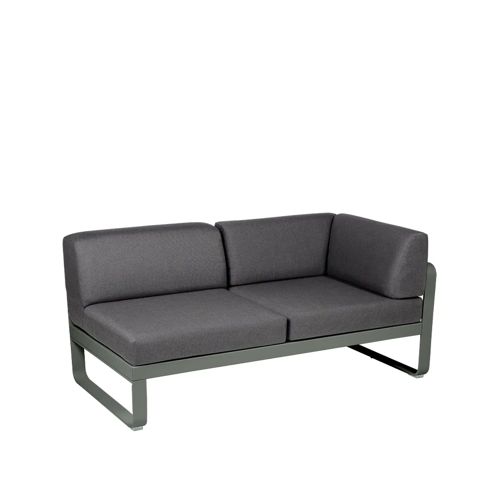Bellevie Corner modulsofa, 2-seters Rosemary (grønn), graphite grey pute, høyre Fermob