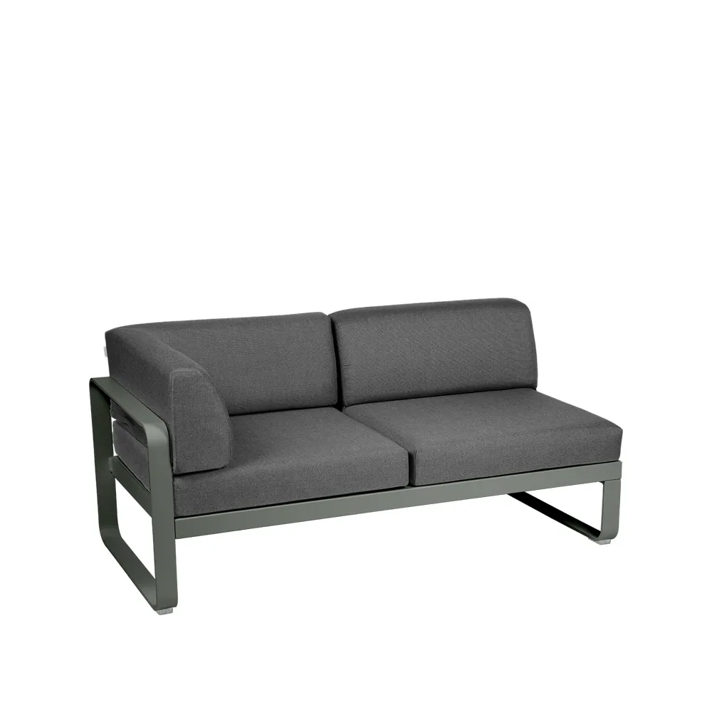 Bellevie Corner modulsofa, 2-seters Rosemary (grønn), graphite grey pute, venstre Fermob