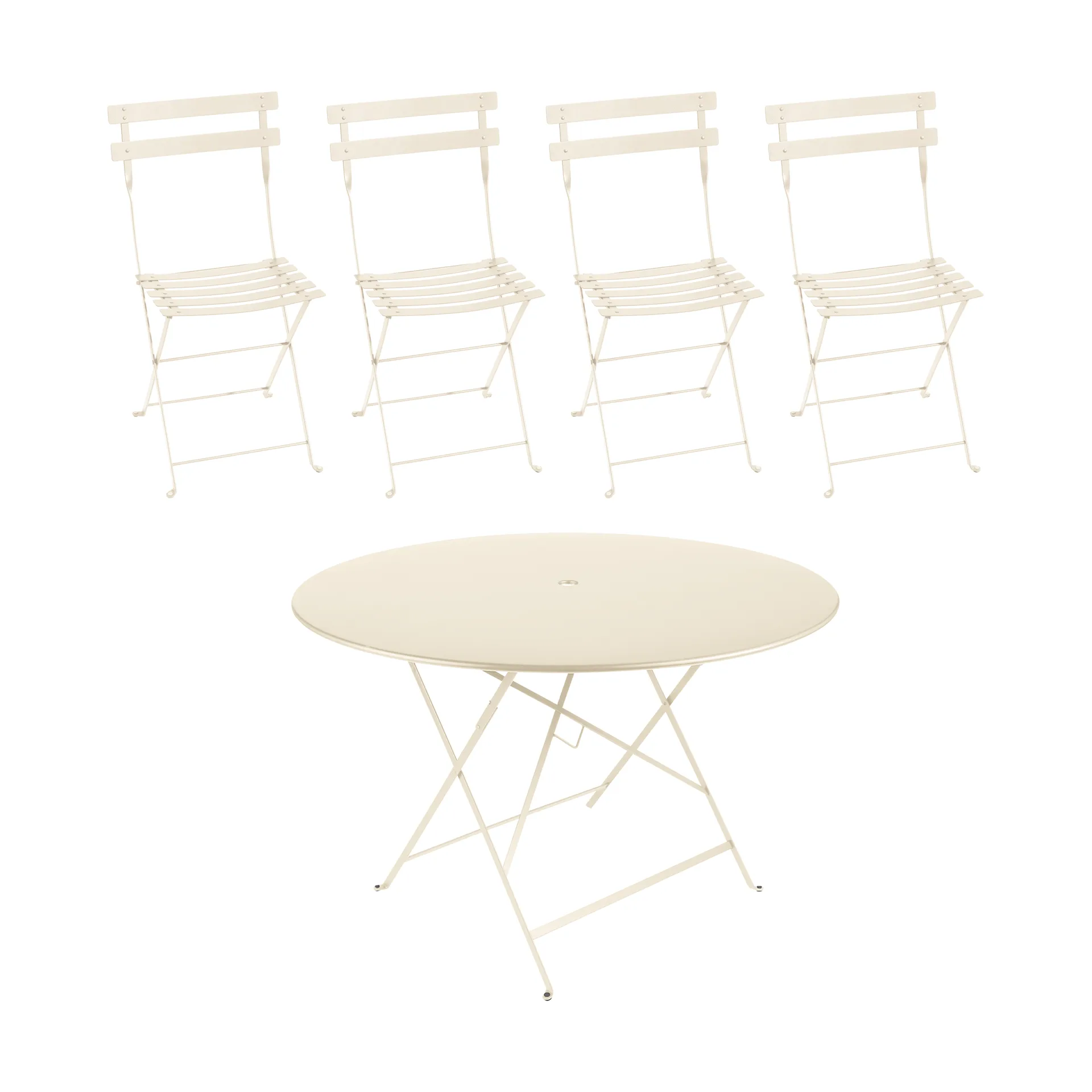 Bistro bord Ø117 cm + 4 stoler, Latte beige,  Fermob