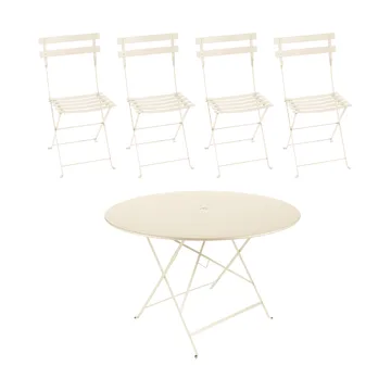 Bistro bord Ø117 cm + 4 stoler, Latte beige - Fermob
