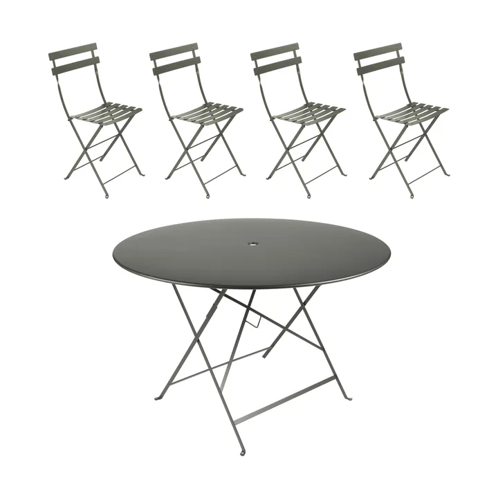 Bistro bord Ø117 cm + 4 stoler, Rosemary - Fermob