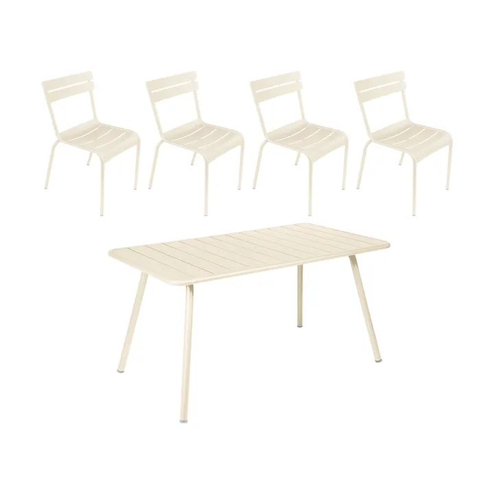 Luxembourg bord 143x80 cm + 4 stoler, Latte beige - Fermob