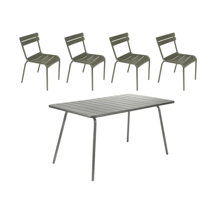 Luxembourg bord 143x80 cm + 4 stoler, Rosemary - Fermob