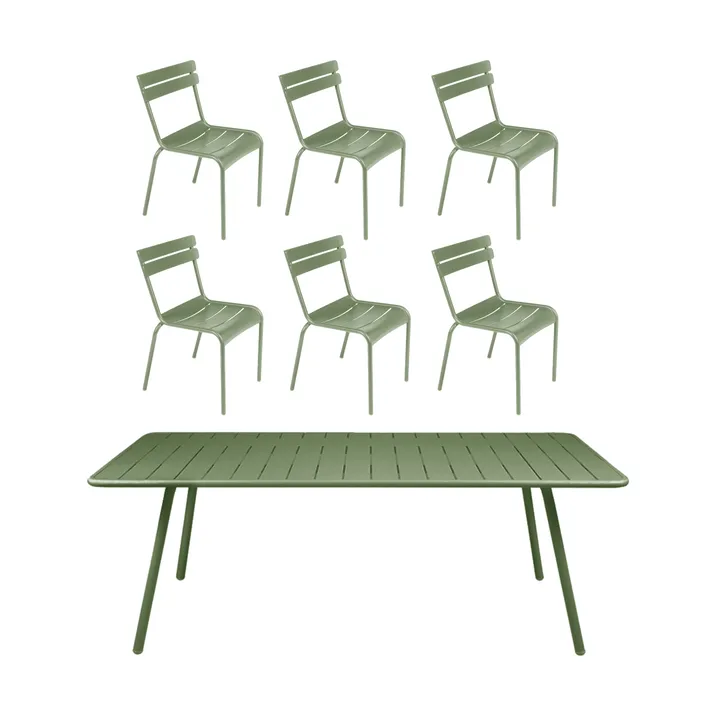 Luxembourg bord 207x100 cm + 6 stoler, Cactus - Fermob