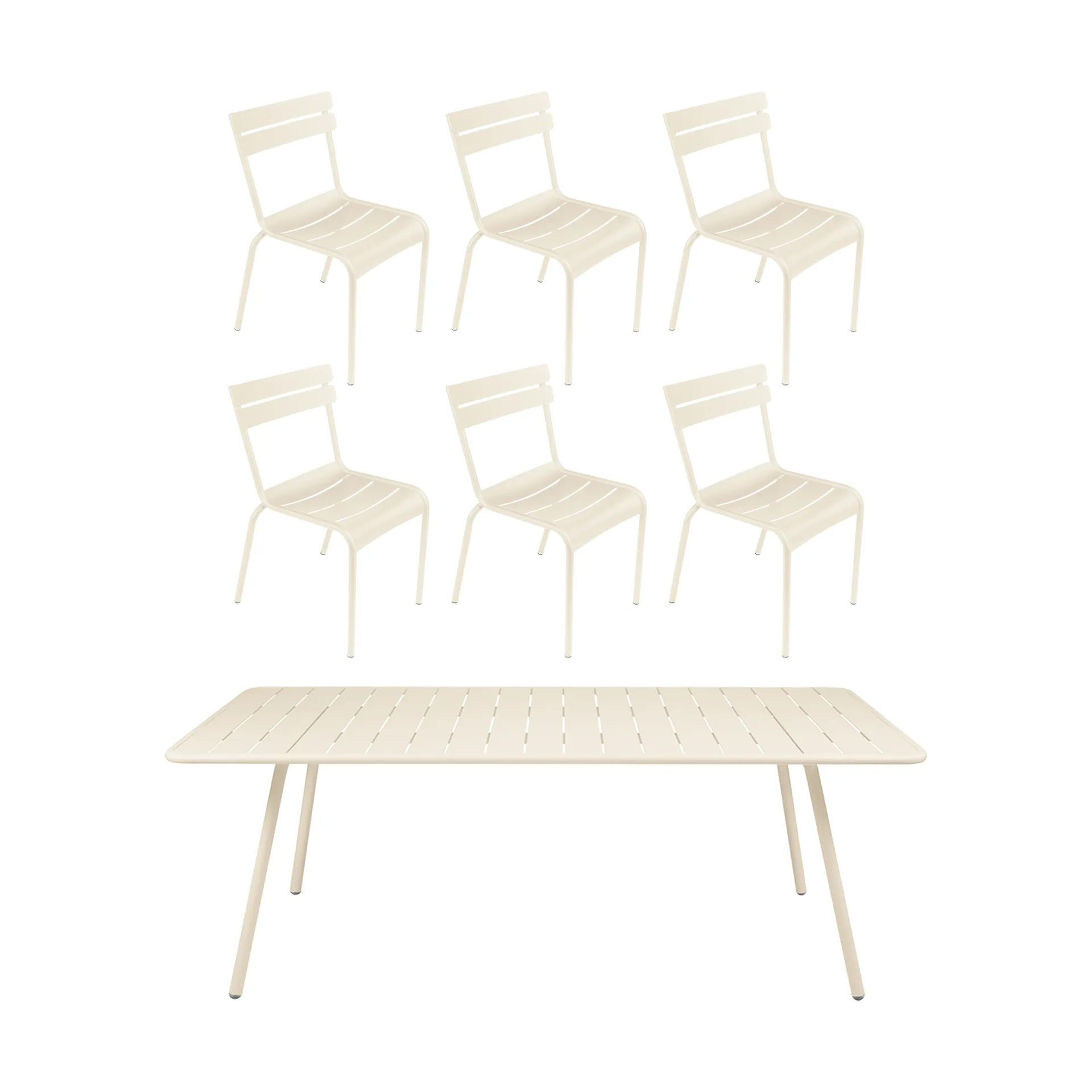 Luxembourg bord 207x100 cm + 6 stoler, Latte beige,  Fermob