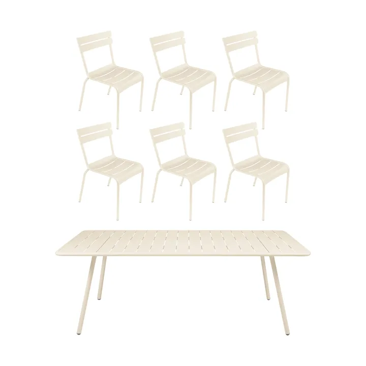 Luxembourg bord 207x100 cm + 6 stoler, Latte beige - Fermob