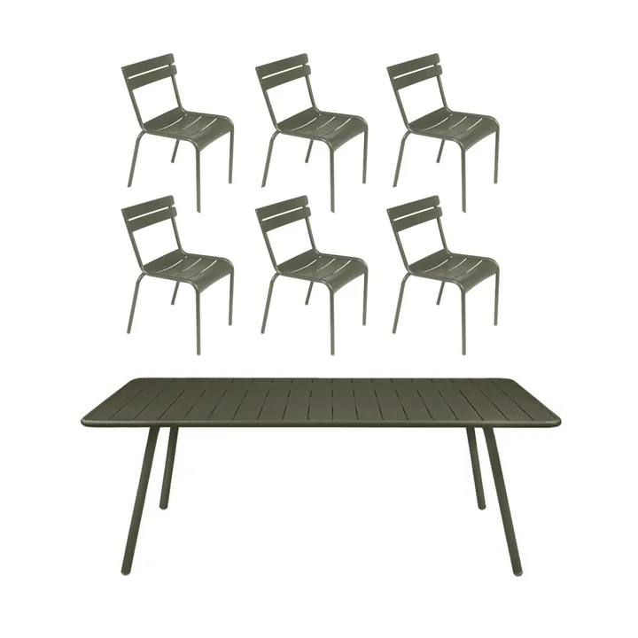 Luxembourg bord 207x100 cm + 6 stoler, Rosemary - Fermob
