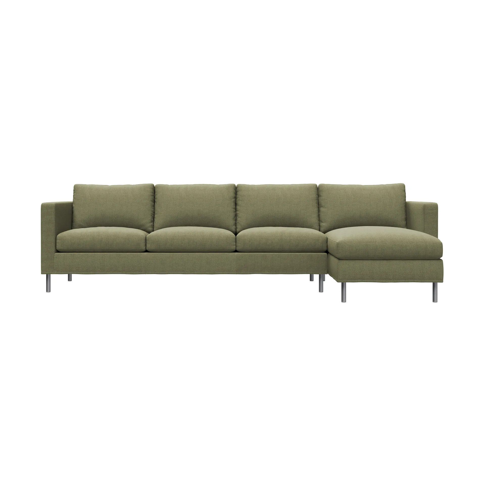 Alex 3-seters sofa chaise longue høyre, Stoff Hiro Lightgreen-aluminiumben Fogia