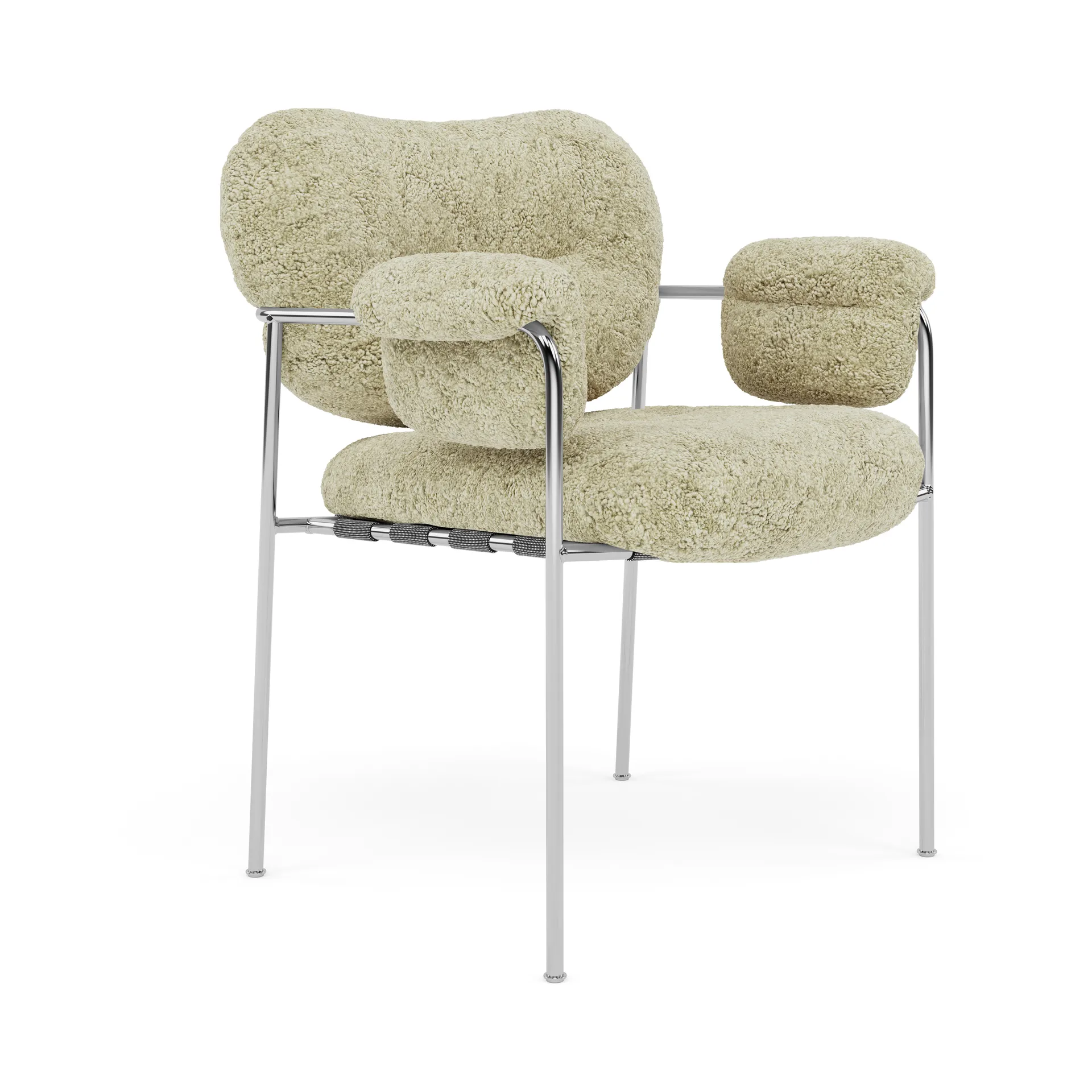 Bollo stol, Sheepskin Mohaw-polert rustfritt stål Fogia