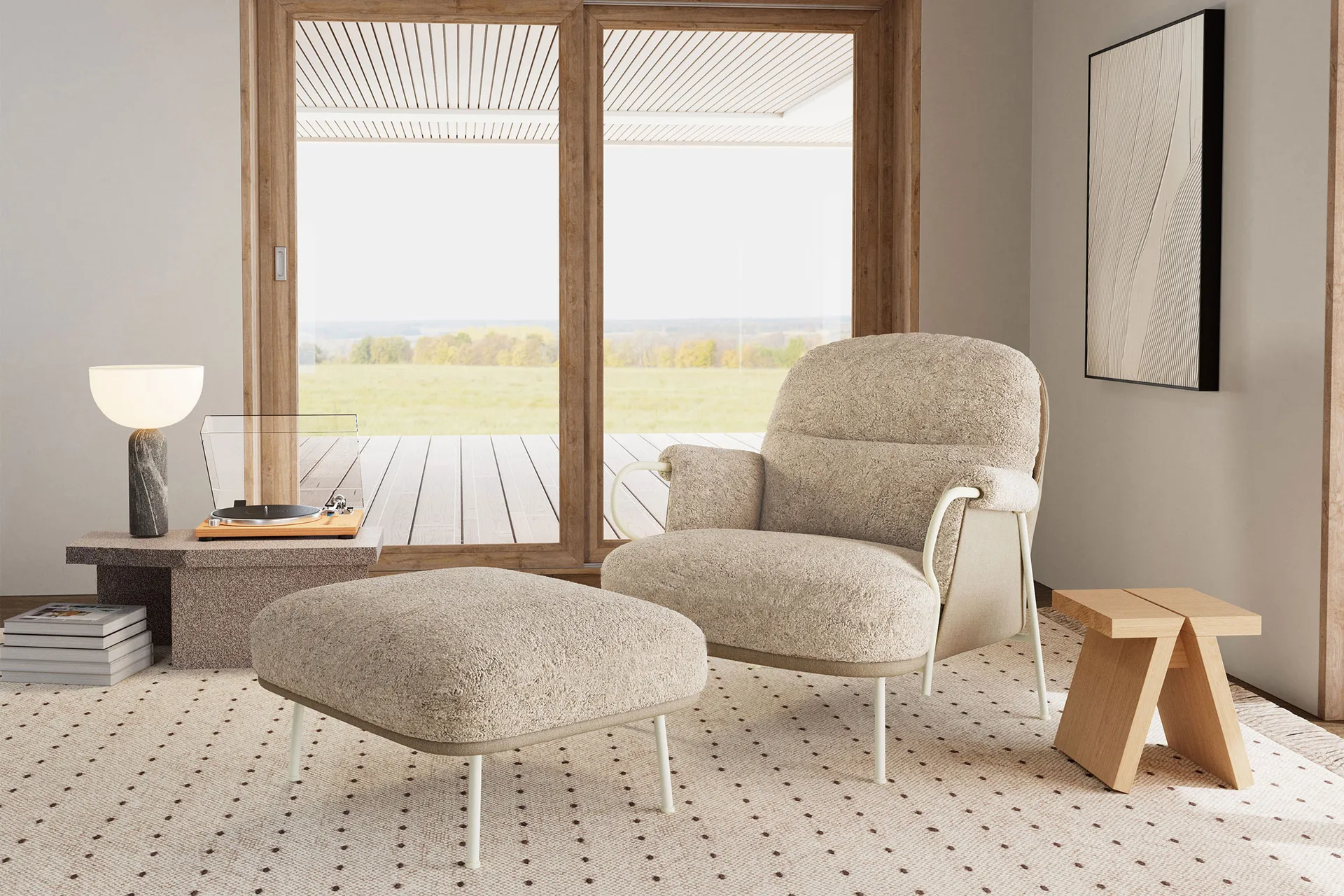 Lyra loungestol, Saueskinn Mohawi-RAL1013 Fogia