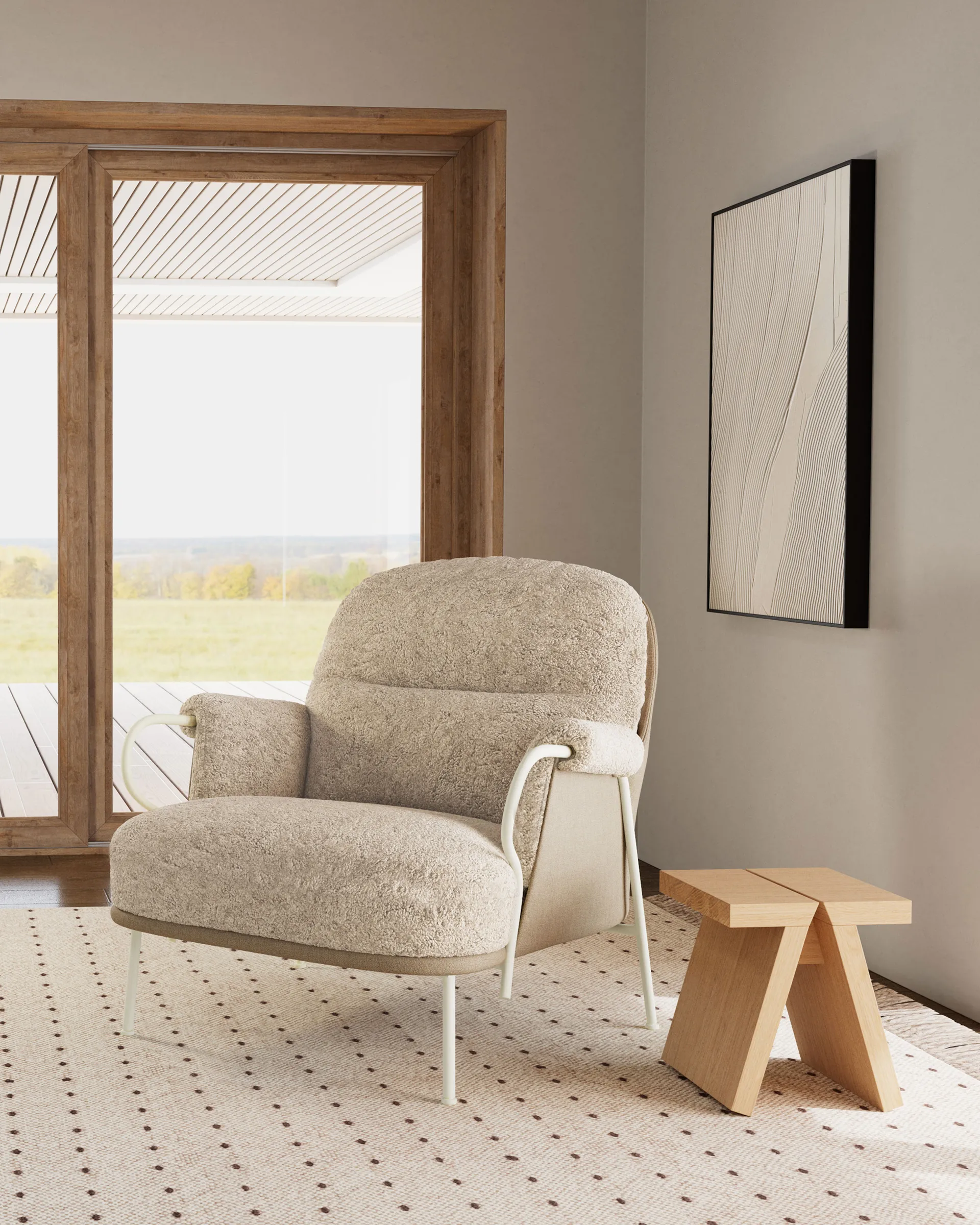 Lyra loungestol, Saueskinn Mohawi-RAL1013 Fogia