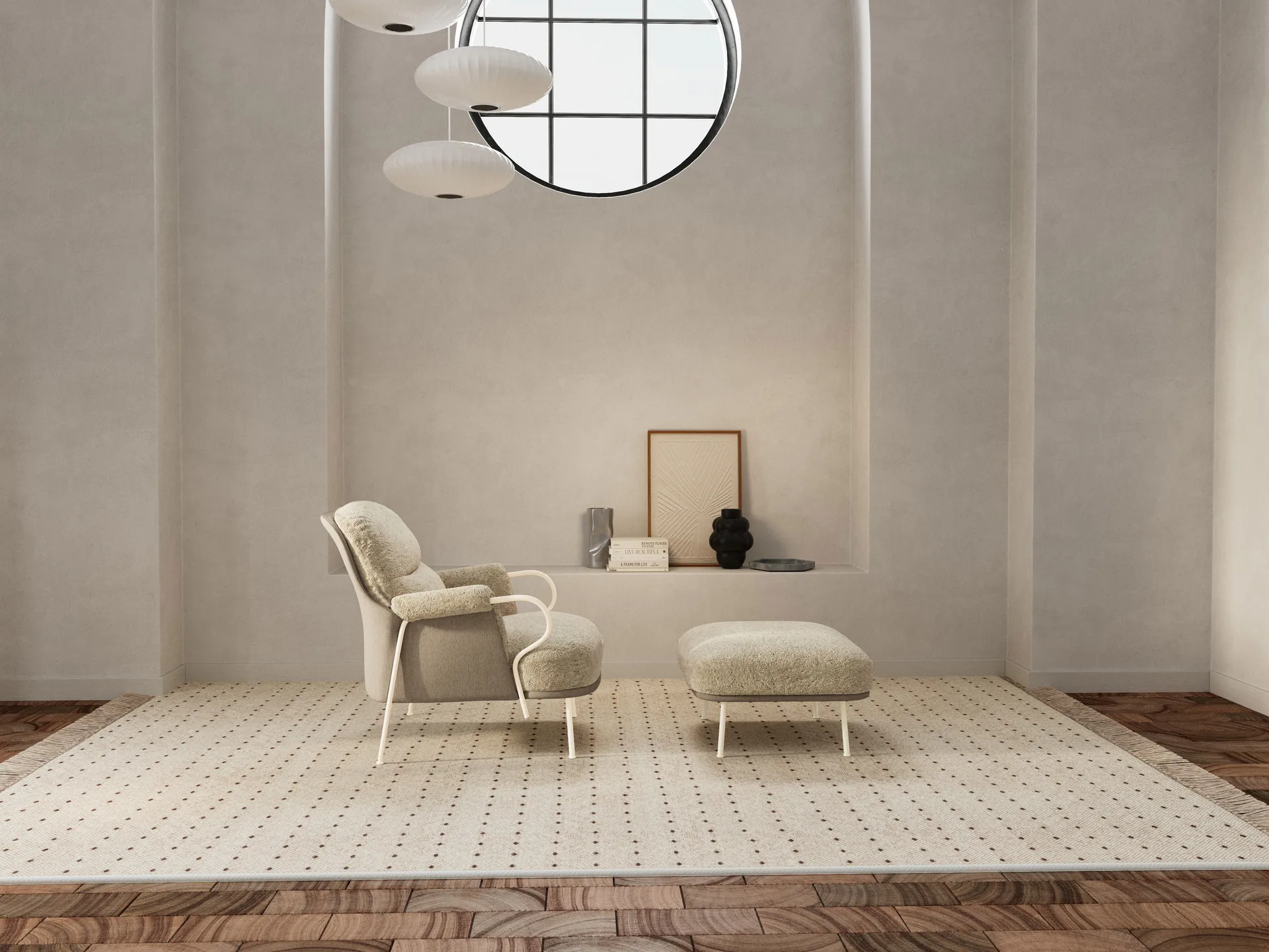 Lyra loungestol, Saueskinn Mohawi-RAL1013 Fogia