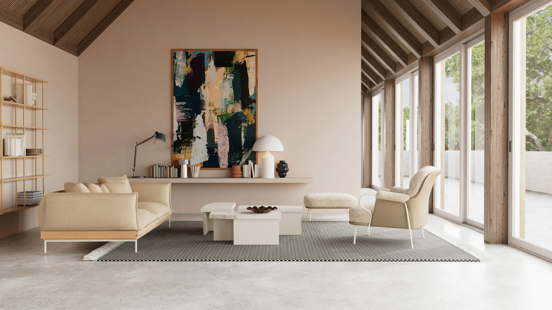 Lyra loungestol, Saueskinn Mohawi-RAL1013 Fogia