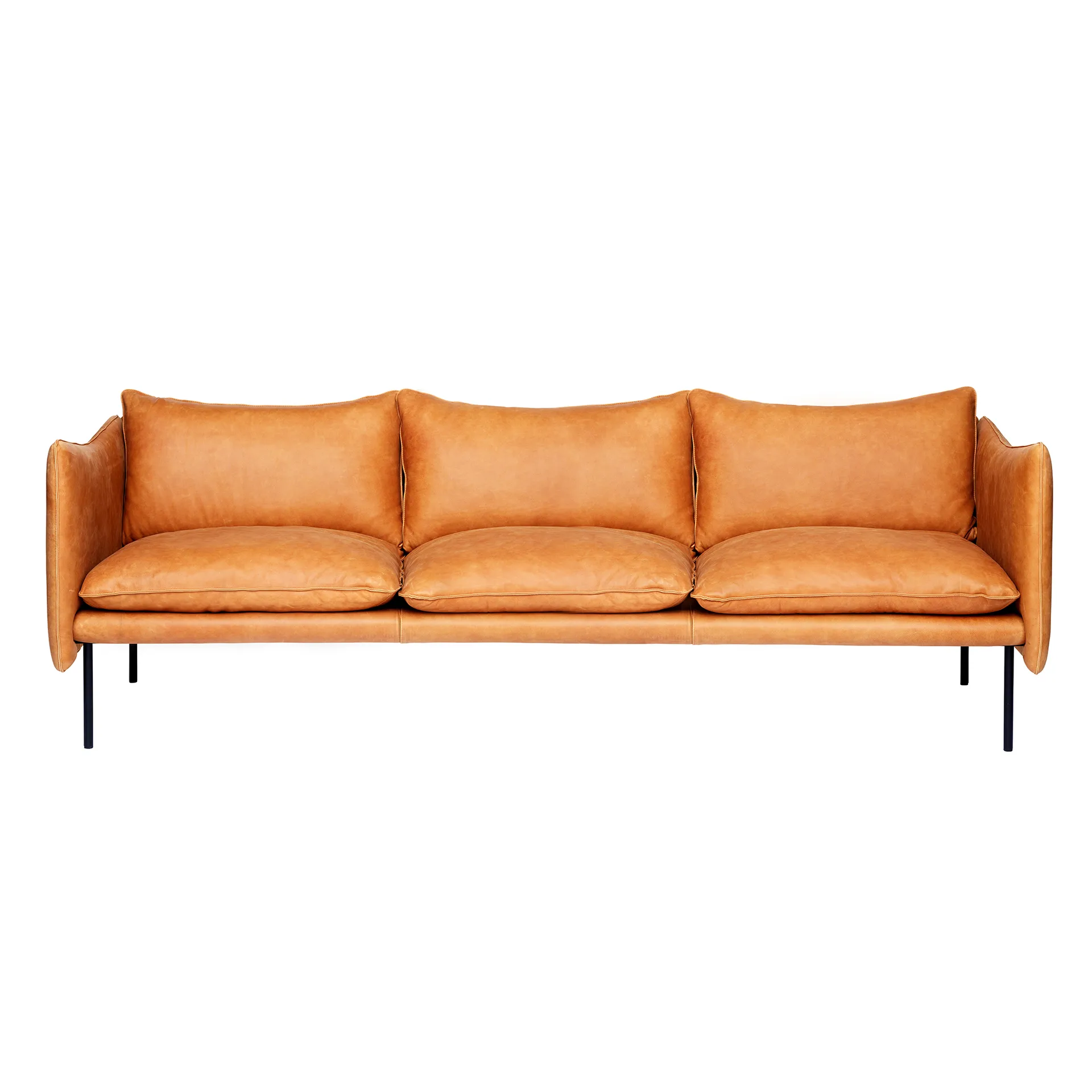 Tiki sofa 3-seter, Vintage cognac-svarte stålben Fogia