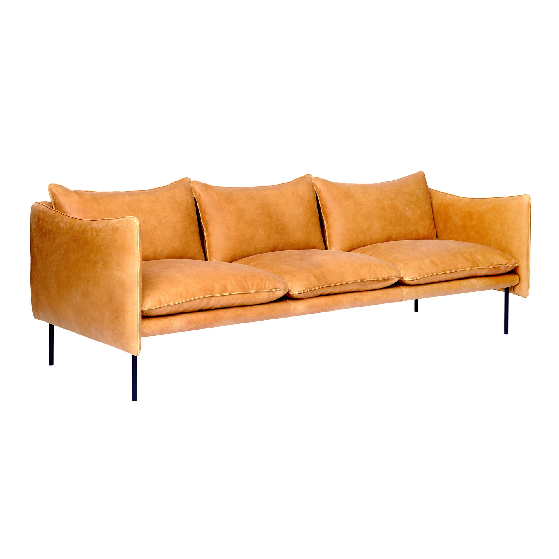 Tiki sofa 3-seter, Vintage cognac-svarte stålben Fogia