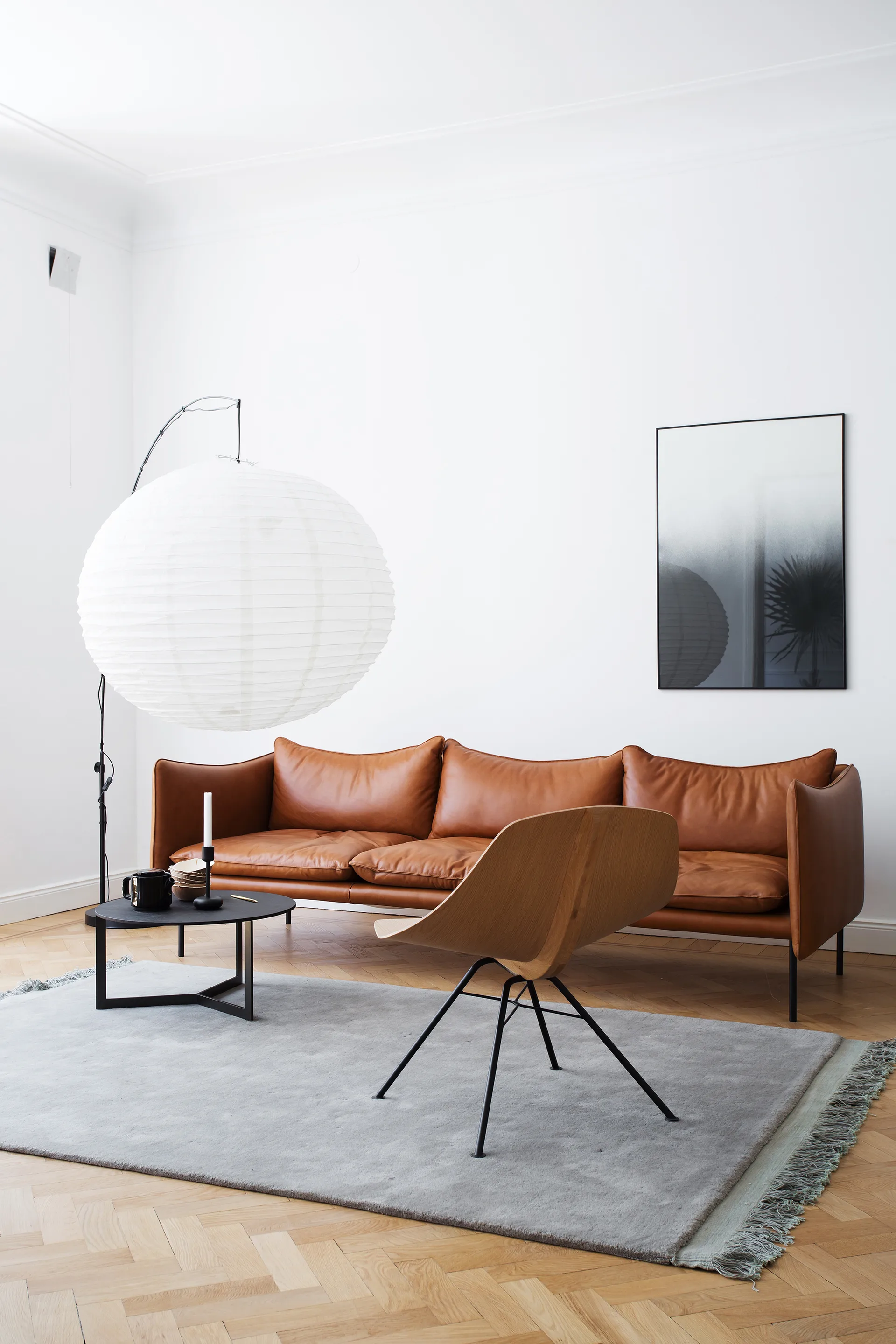 Tiki sofa 3-seter, Vintage cognac-svarte stålben Fogia