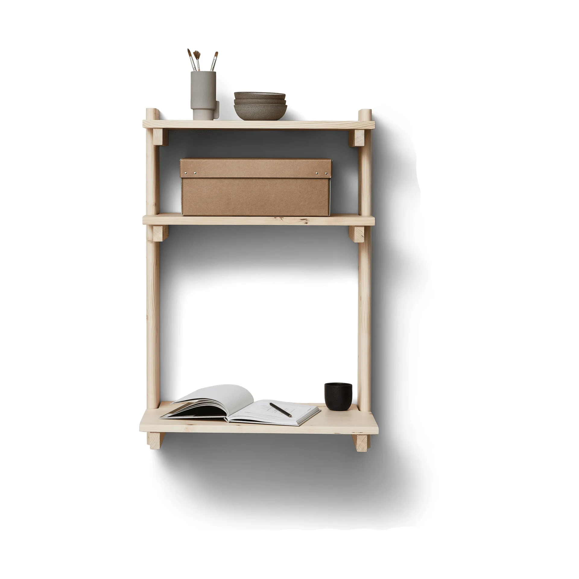 Beam vegghylle med skrivebord, Furu Form & Refine