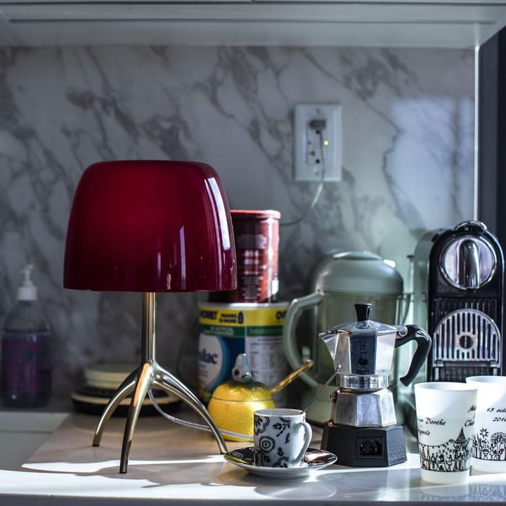 Lumiere Piccola Dimbar bordlampe, Hvit skjerm-aluminiumfot Foscarini