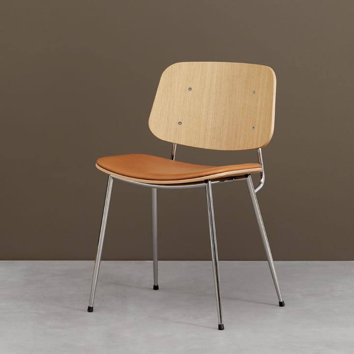 Søborg 3051 tre stol polstret sete, Lær Omni svart-svartlakk. eik Fredericia Furniture