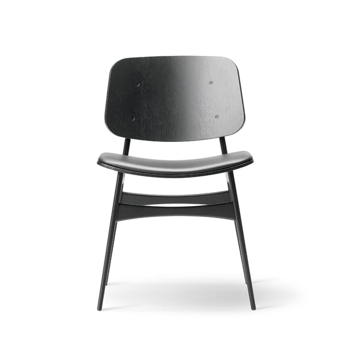 Søborg 3051 tre stol polstret sete - Lær Omni svart-svartlakk. eik - Fredericia Furniture