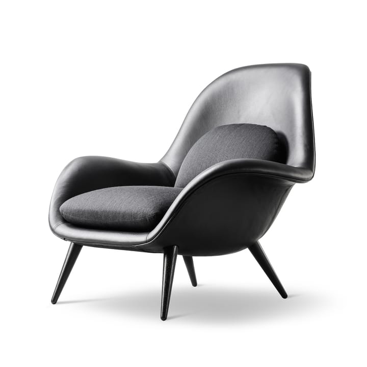 Swoon lenestol - Lær 88-svart eik-balder 192 - Fredericia Furniture
