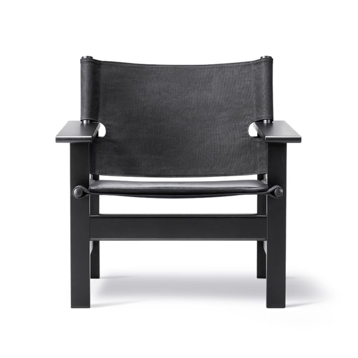 The Canvas Chair lenestol - canvas svart, svartlakkert eik, inkl. svart lærdyna - Fredericia Furniture