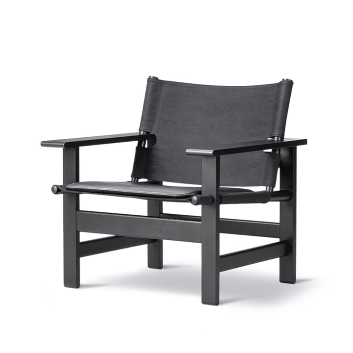 The Canvas Chair lenestol, canvas svart, svartlakkert eik, inkl. svart lærdyna Fredericia Furniture