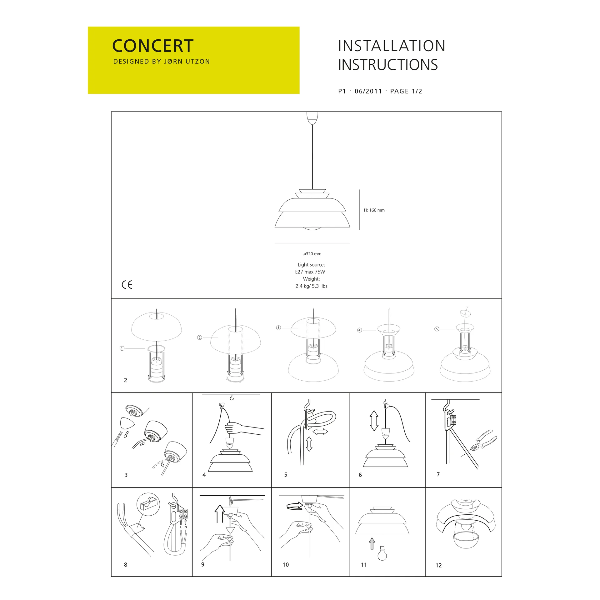 Concert hengelampe hvit, P1 Fritz Hansen