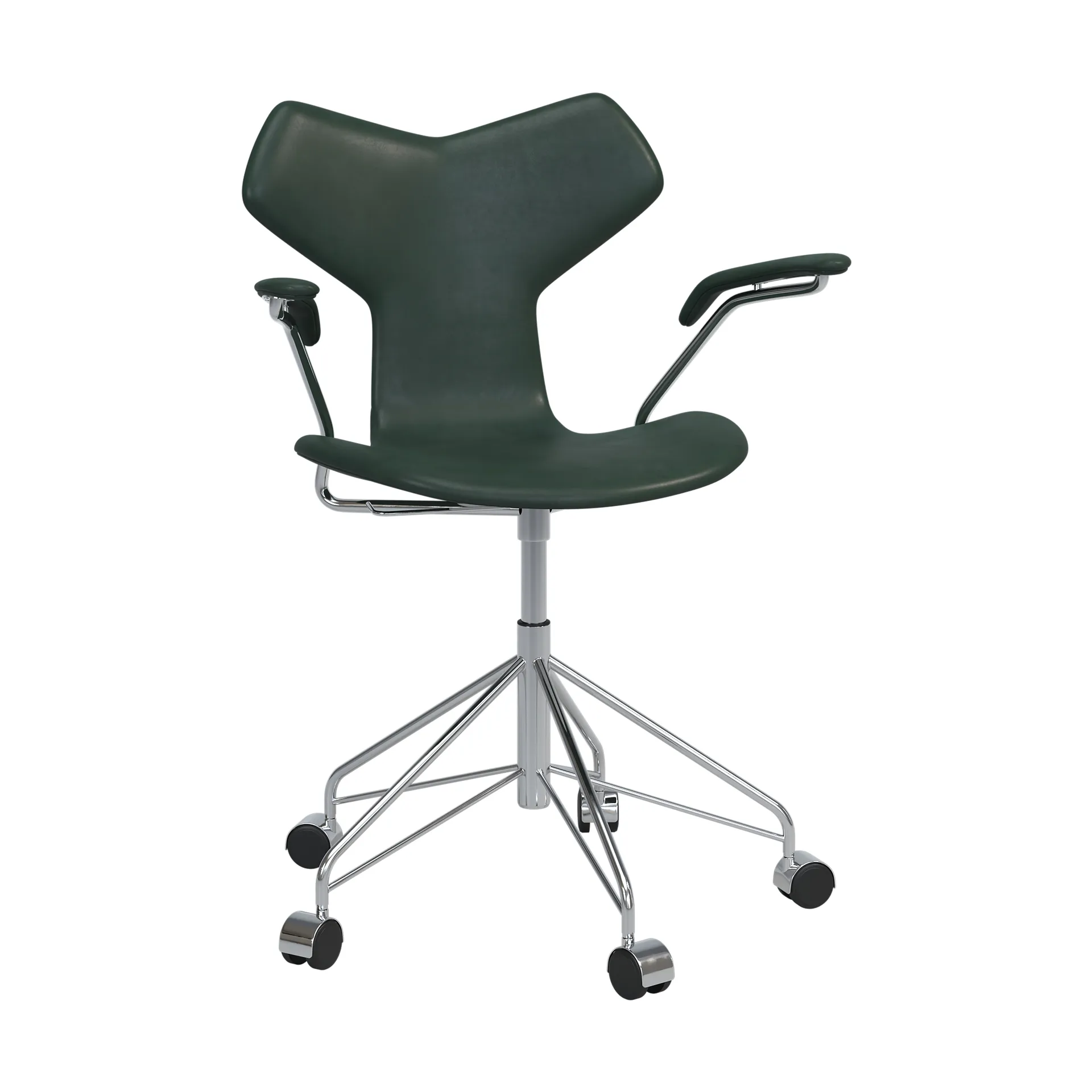 Grand Prix 3231 fullt polstret stol, Pure Forest green-krom Fritz Hansen