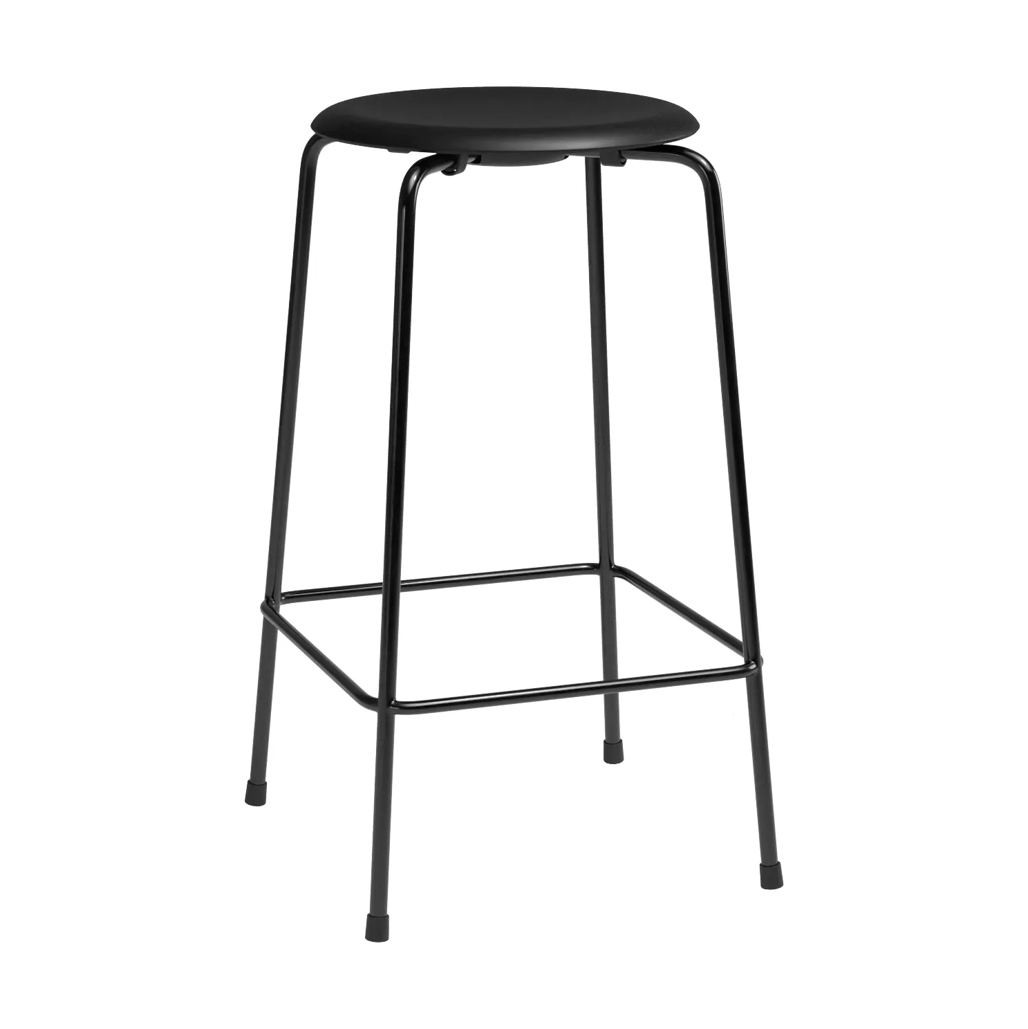 High Dot counter stool 4 ben, Essential black lær-svart stål Fritz Hansen