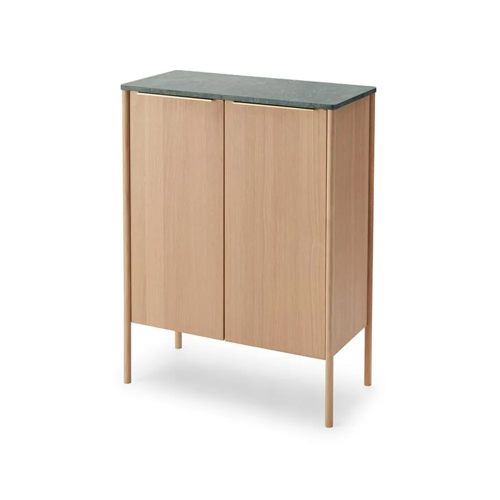 Jut High skap, Oak oljet-Green marmor-messing Fritz Hansen