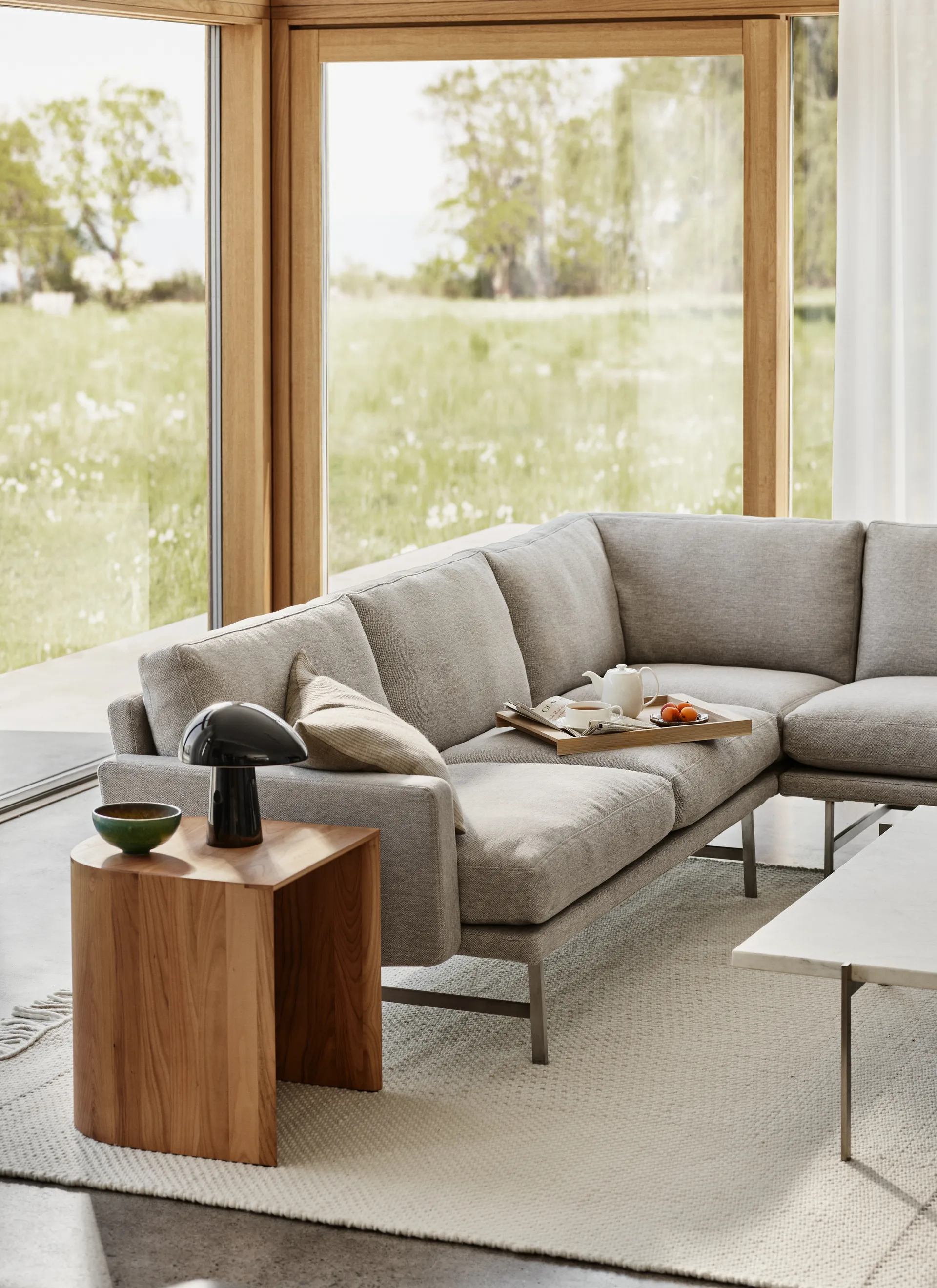 Lissoni PL115 hjørnesofa, Clay 012-rustfritt stål Fritz Hansen