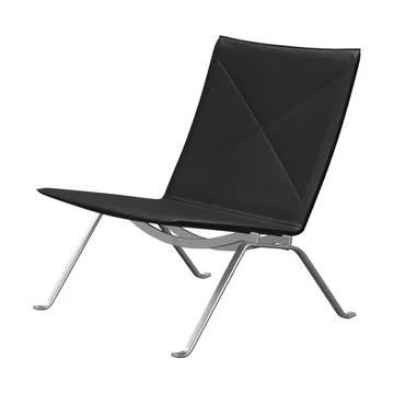 PK22 lenestol - Aura black lær-rostfritt stål - Fritz Hansen