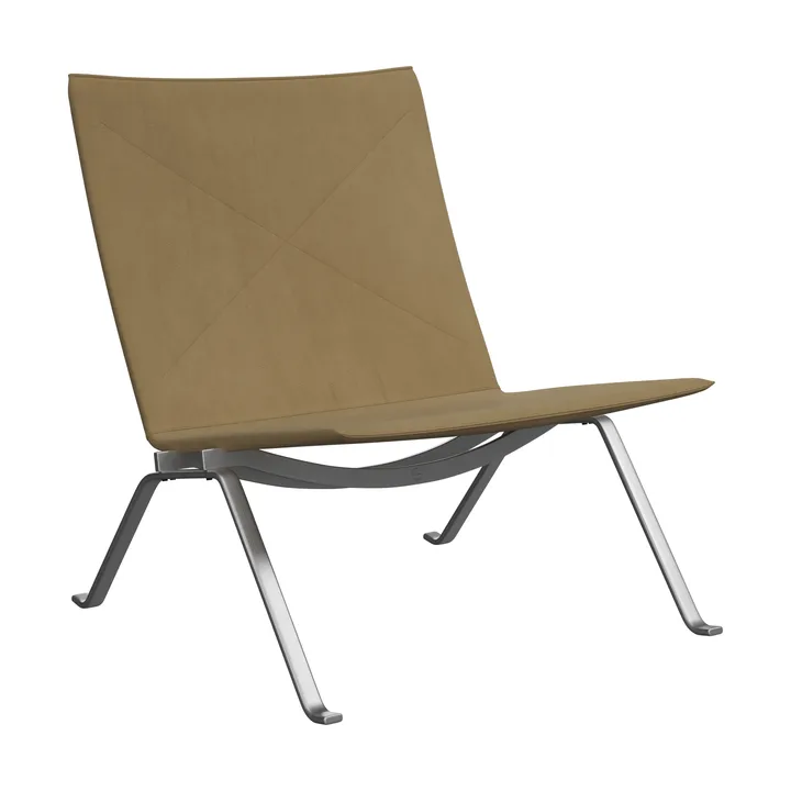 PK22 lenestol - Haze beige lær-rustfritt stål - Fritz Hansen