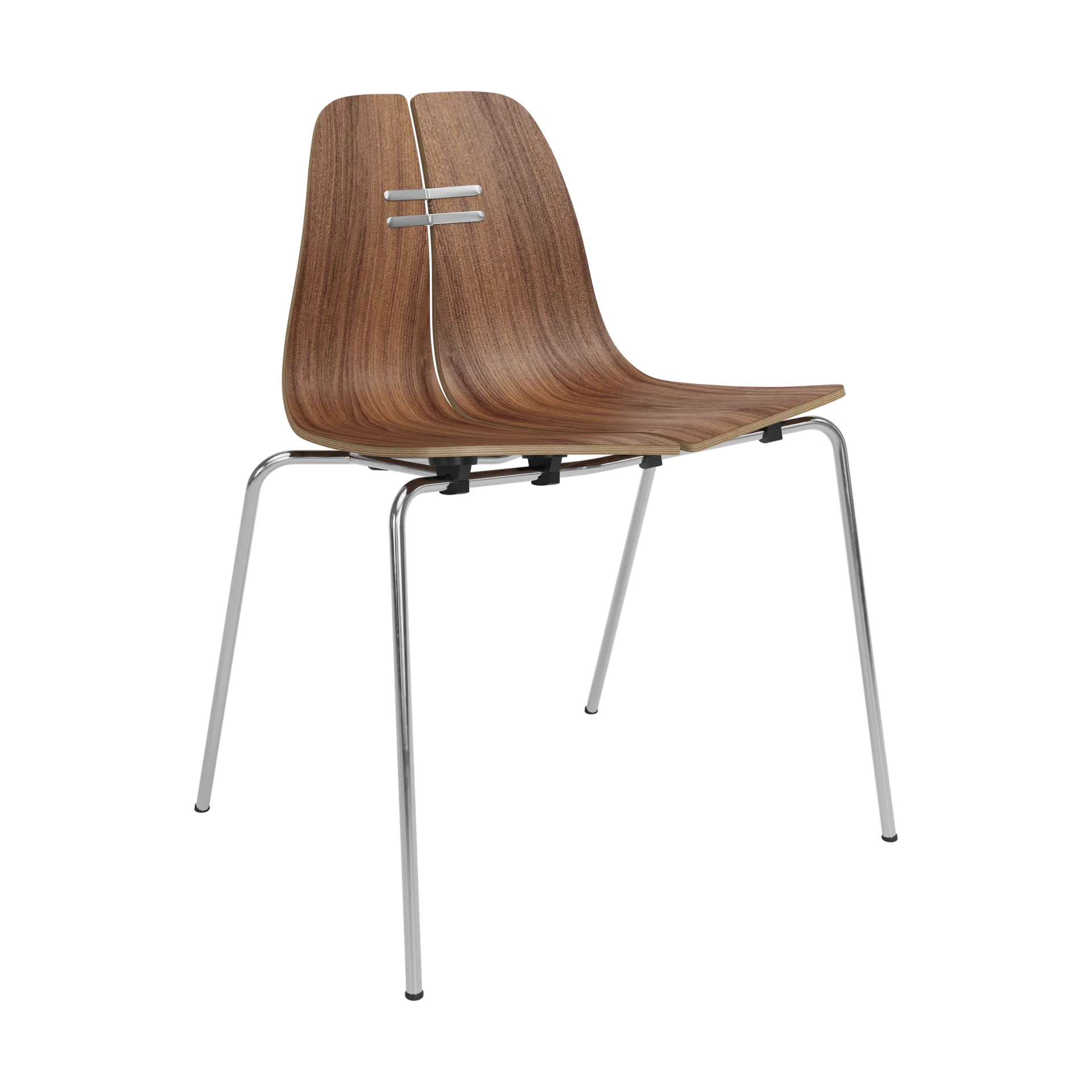 PK3 stol, Lakkert valnøtt-rustfritt stålfot Fritz Hansen