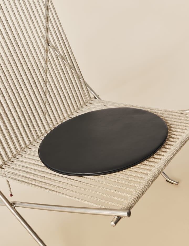 PK4 loungestol med læderdyna, Rustfritt stål-natur-svart Fritz Hansen