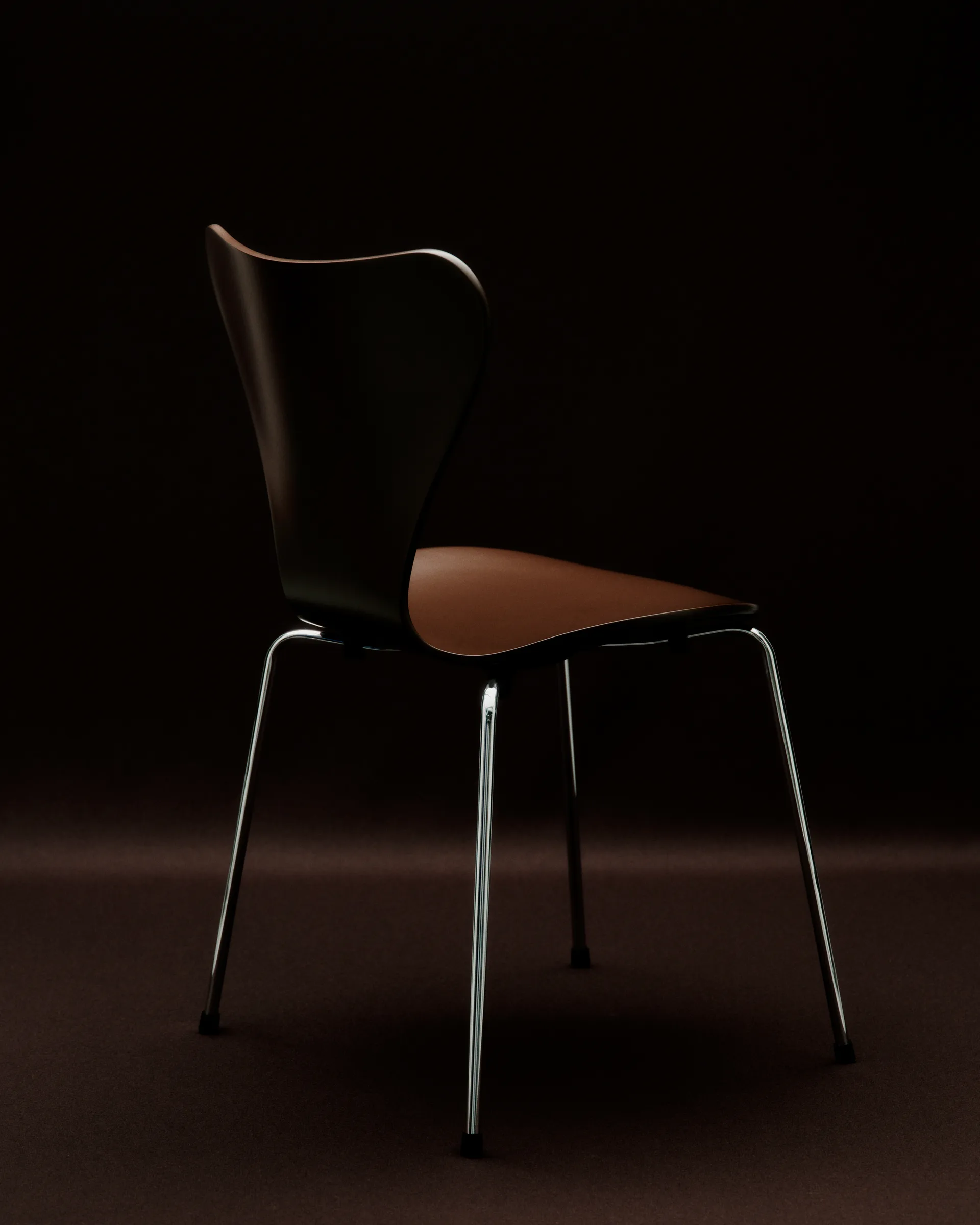 Sjuan 3107 stol, Brown-rustfritt stål Fritz Hansen