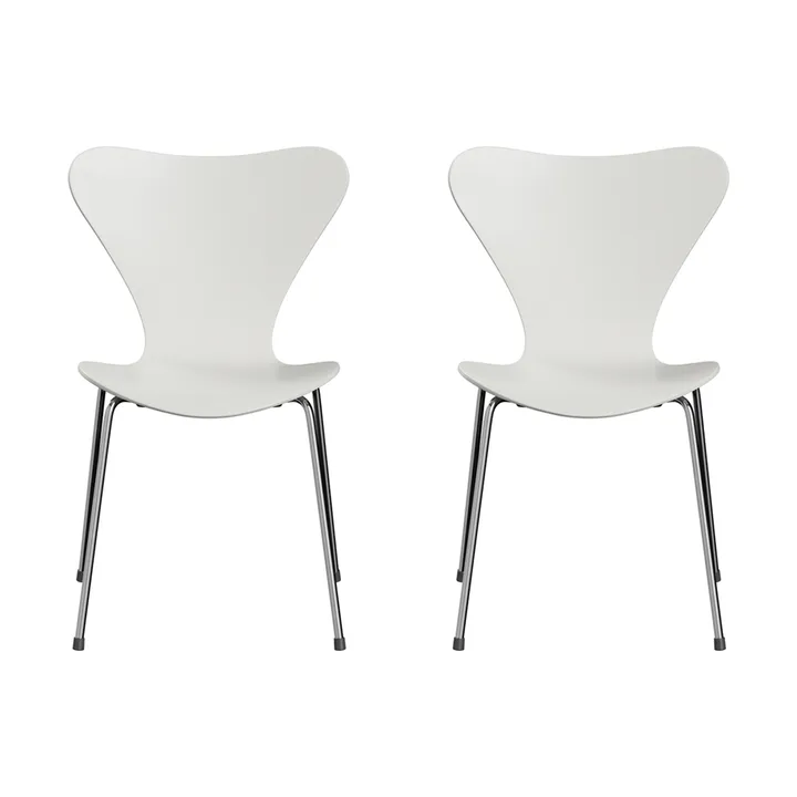 Sjuan 3107 stol, Hvitlakkert-krommet stålstativ, 2‑pakning - Fritz Hansen