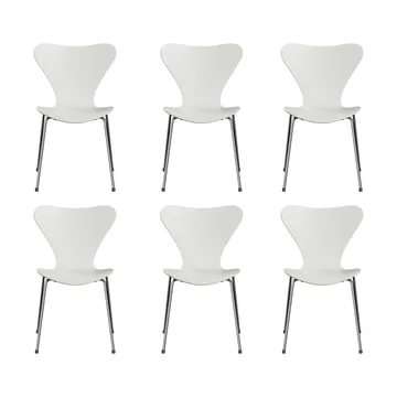 Sjuan 3107 stol, Hvitlakkert-krommet stålstativ, 6-pakning - Fritz Hansen