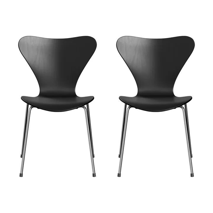 Sjuan 3107 stol, Svart ask-kromet stålstativ, 2-pakning - Fritz Hansen