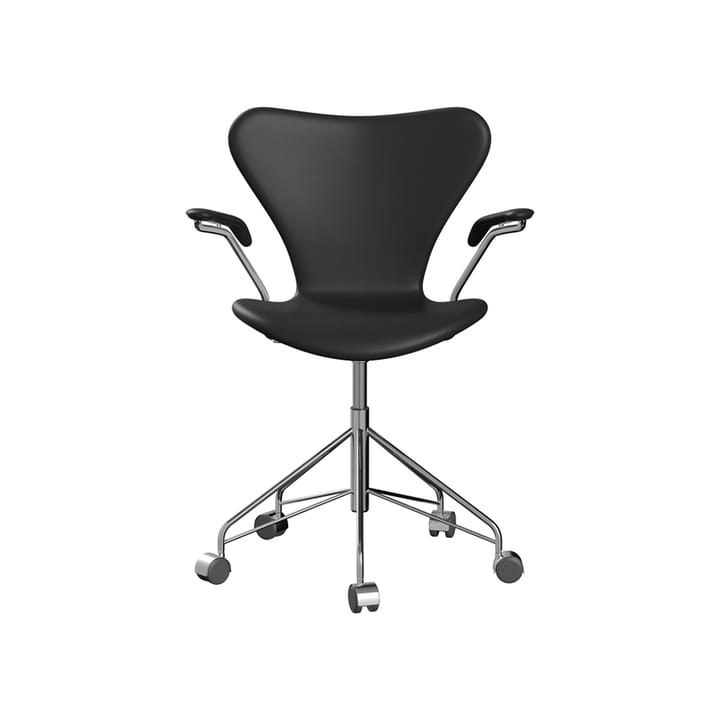 Sjuan 3217 polstret kontorstol harde hjul - Leather soft black-chrome - Fritz Hansen