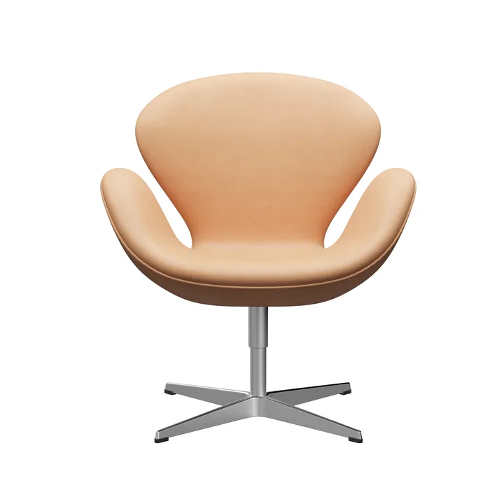 Svanen 3320 lenestol - Natural lær-børstet aluminium - Fritz Hansen