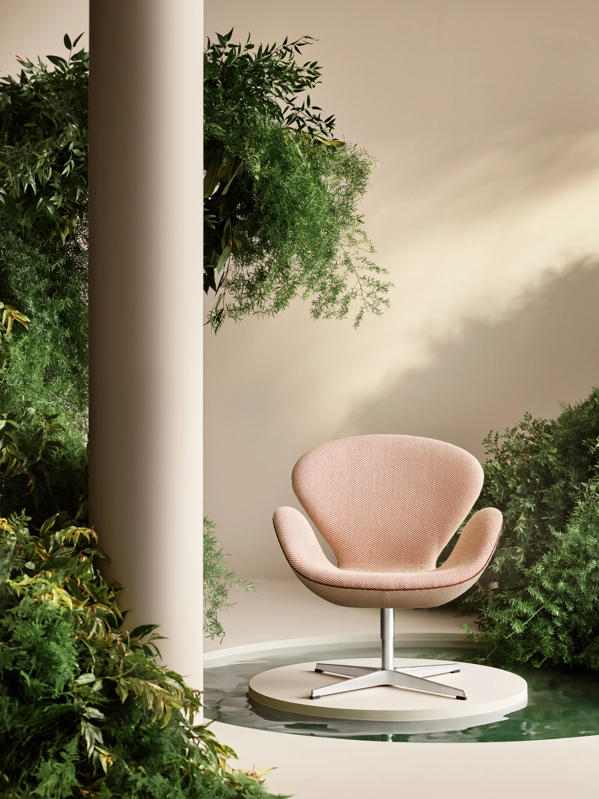 Svanen 3320 lenestol spesialutgave, Serpentine krem bronze-grace leather chestnut-børstet aluminium Fritz Hansen