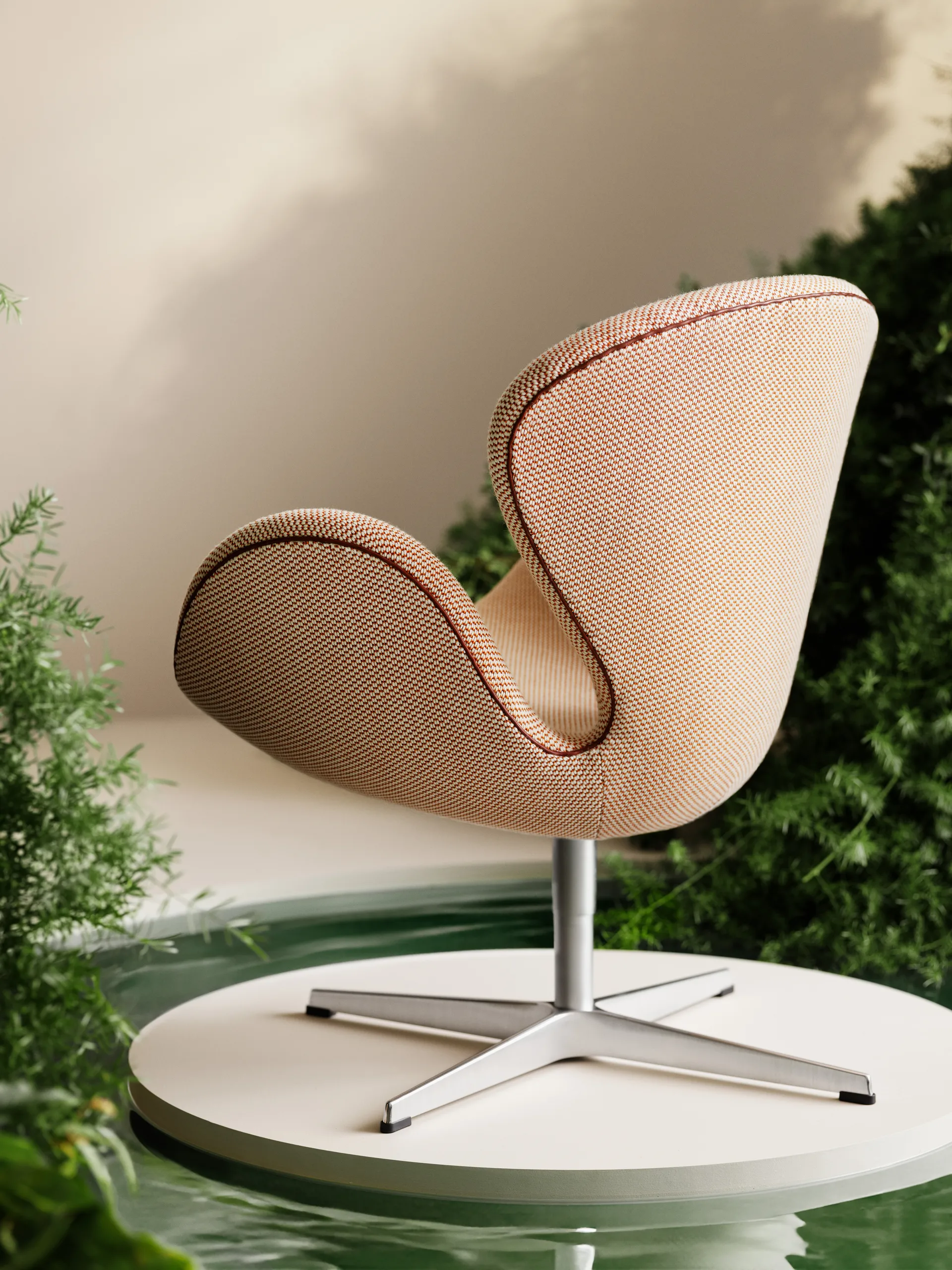 Svanen 3320 lenestol spesialutgave, Serpentine krem bronze-grace leather chestnut-børstet aluminium Fritz Hansen