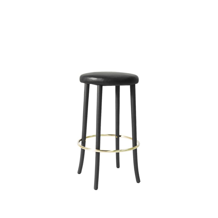 Piruett barstol svartoljet bøk lærtrukket - Svart-Messing H 72 cm - Gemla