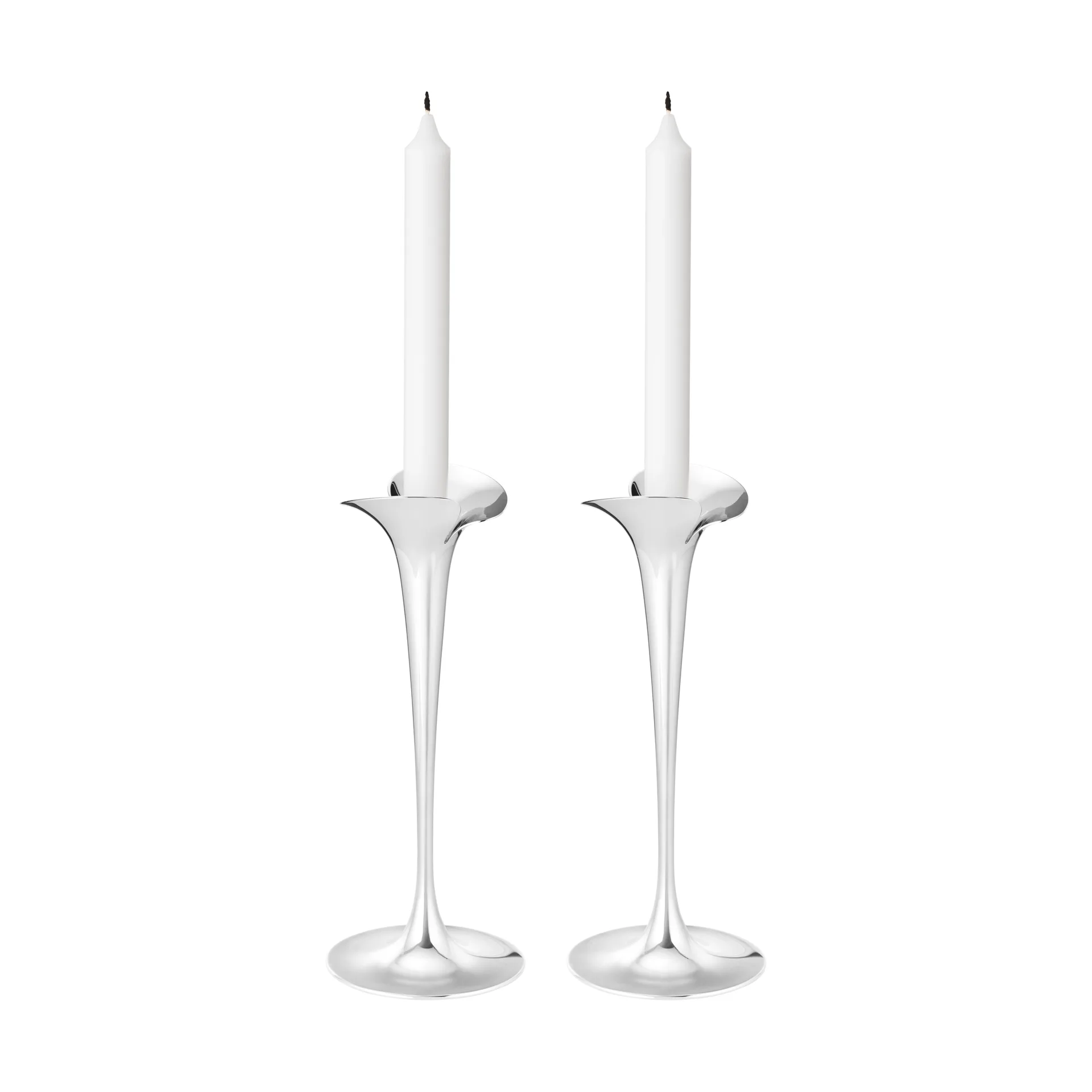 Bloom lysestaker for kronelys, Rustfritt stål, store, 2-pakning Georg Jensen
