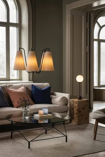 Lou pendel  - 5, Hvit bouclé-svart, 67x67 cm - Globen Lighting
