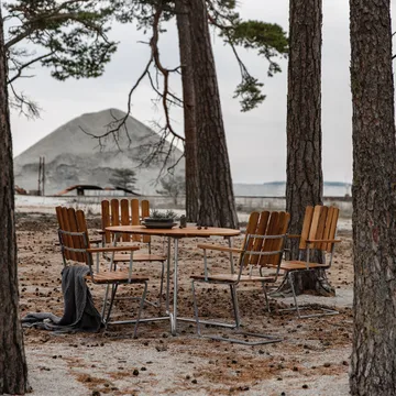 9A spisebord - Teak-varmgalvanisert stativ Ø100 cm - Grythyttan Stålmöbler