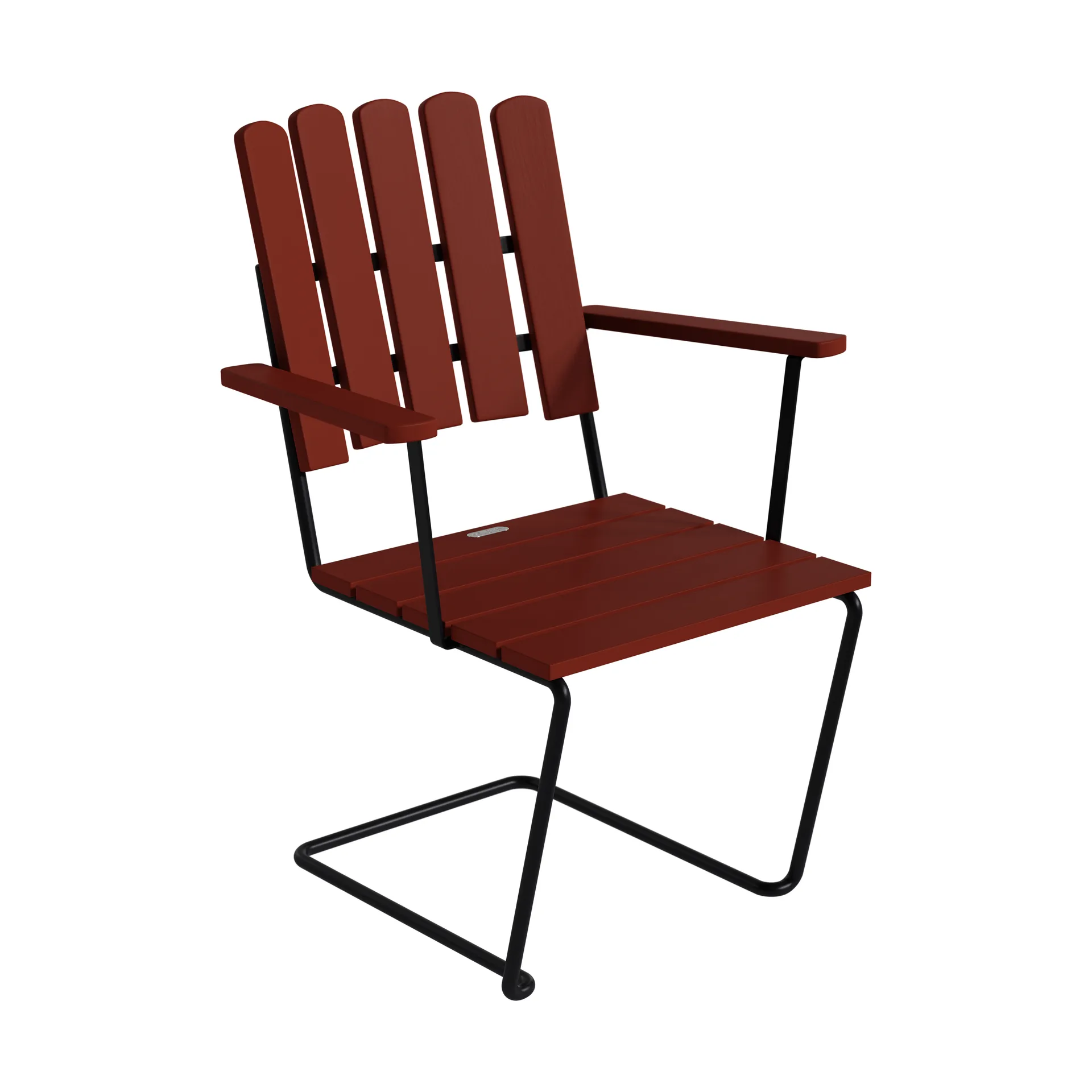 A2 lenestol, Mørkerød lakkert eik-svart stålstativ Grythyttan Stålmöbler