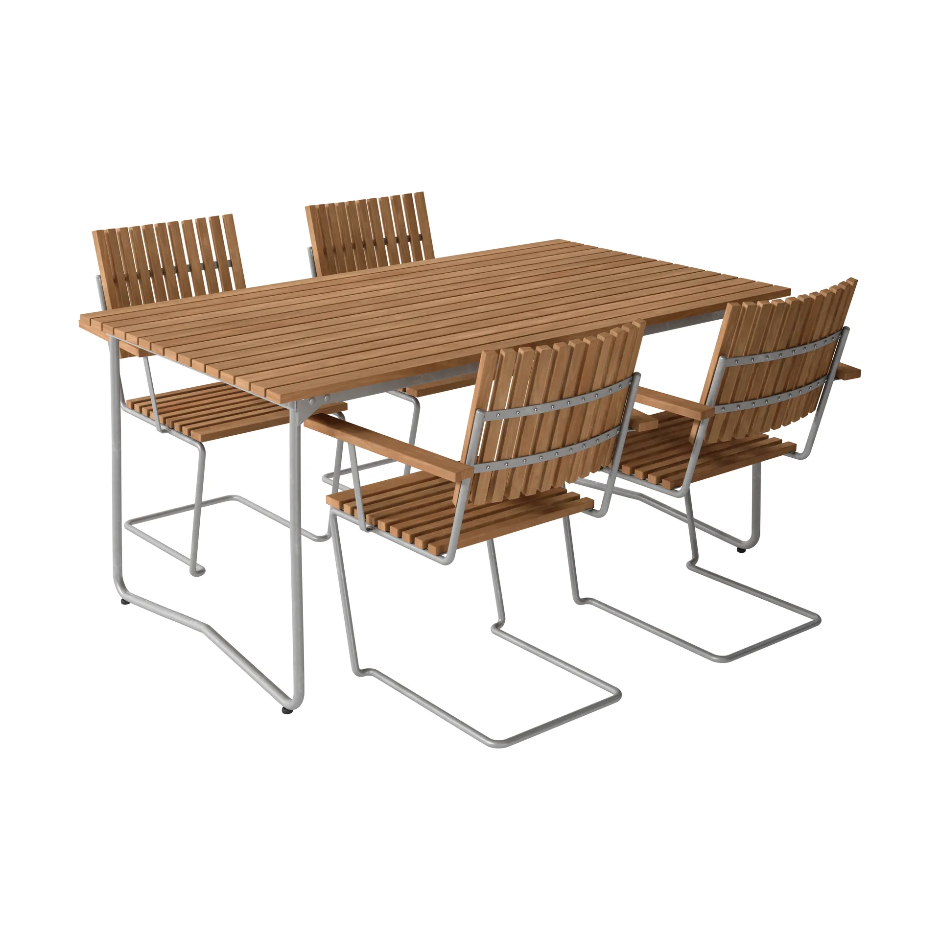 Bovik bord + 4 stoler, teak-varmgalvanisert stativ,  Grythyttan Stålmöbler